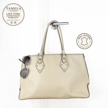 Cole Haan Beige Genuine Leather Tote Bag