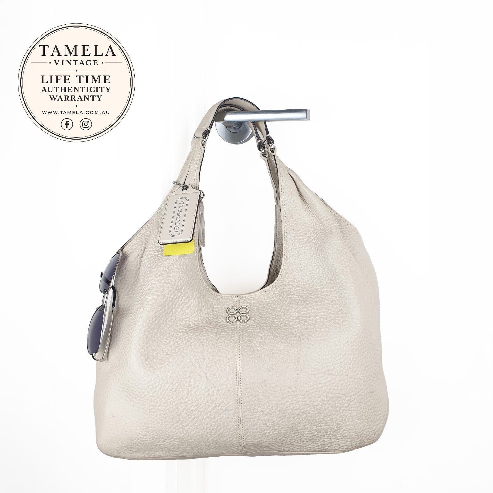 Coach Pebbled Leather Hobo Bag in Cream