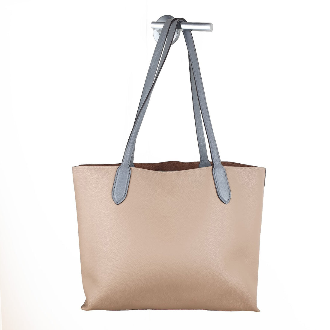 Coach Beige Leather Tote Bag with Grey Handles