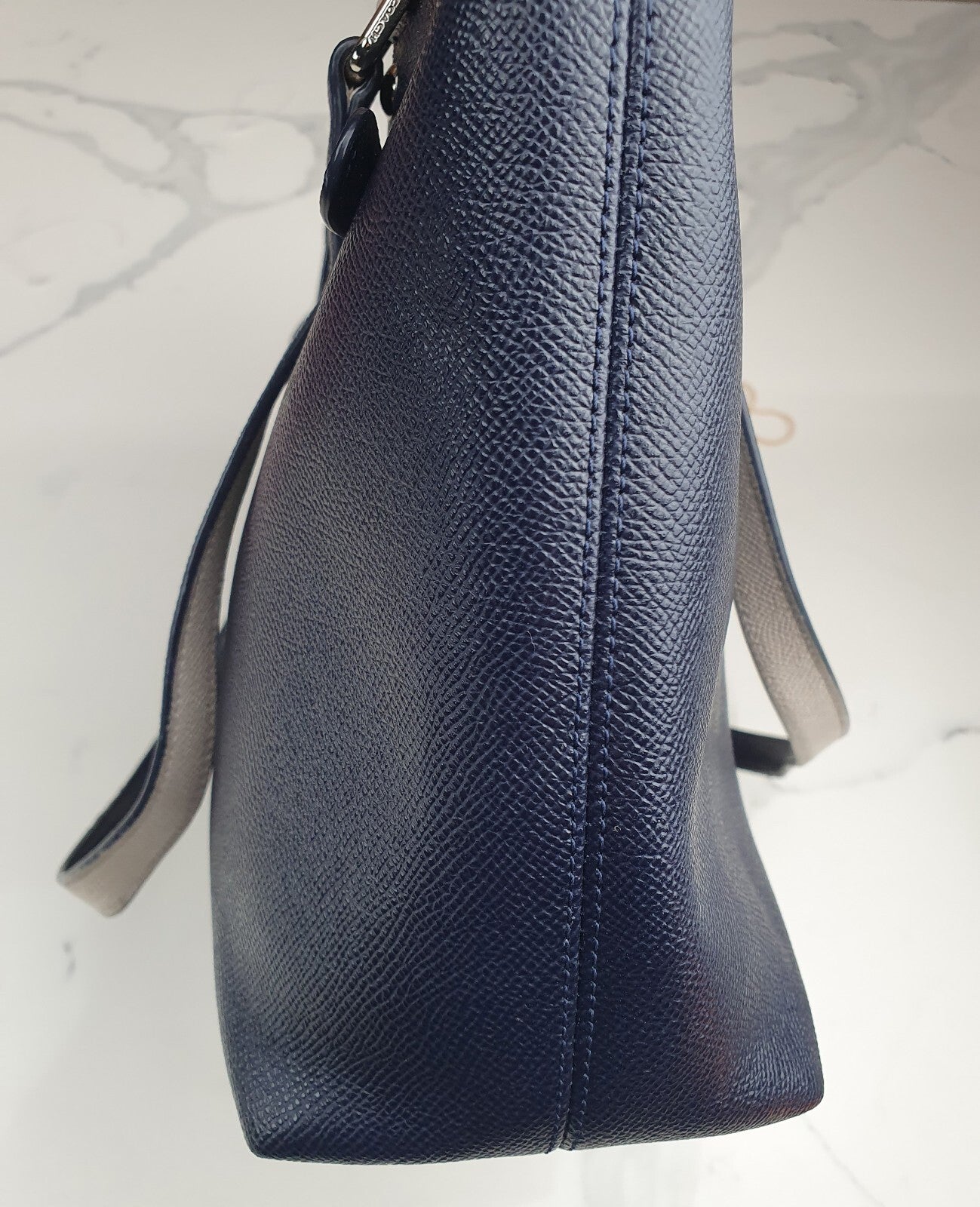 Coach Navy Blue and Cream Leather Tote Bag