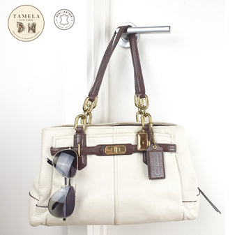 Coach Genuine Leather Handbag with Gold Hardware and Brown Strap