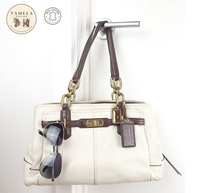 Coach Genuine Leather Handbag with Gold Hardware and Brown Strap