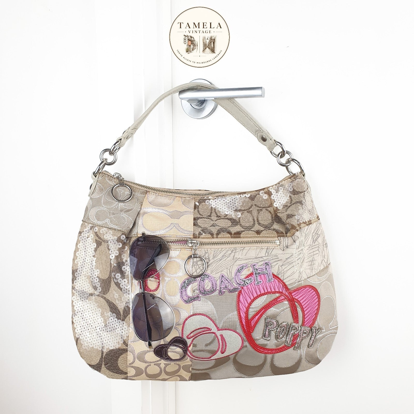 Coach Poppy Patchwork Shoulder Bag with Sequins