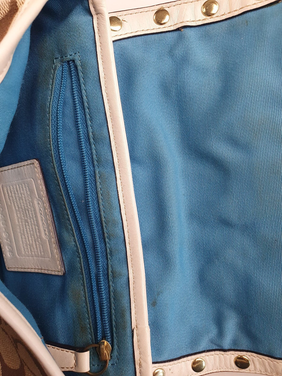 Coach Signature Canvas and Leather Shoulder Bag with Studded Detail