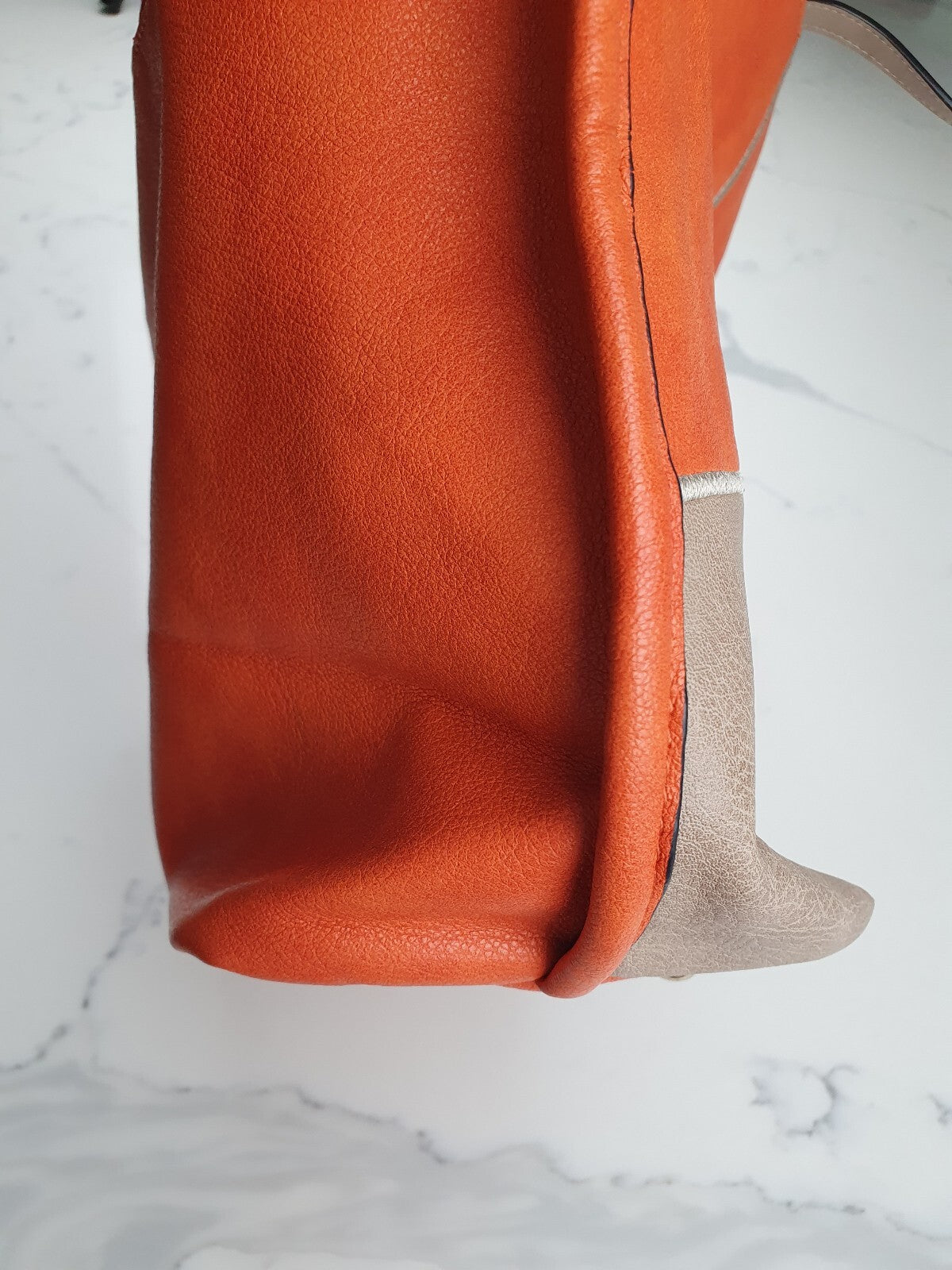 Firano Patchwork Leather Tote Bag in Orange, Beige and Mint