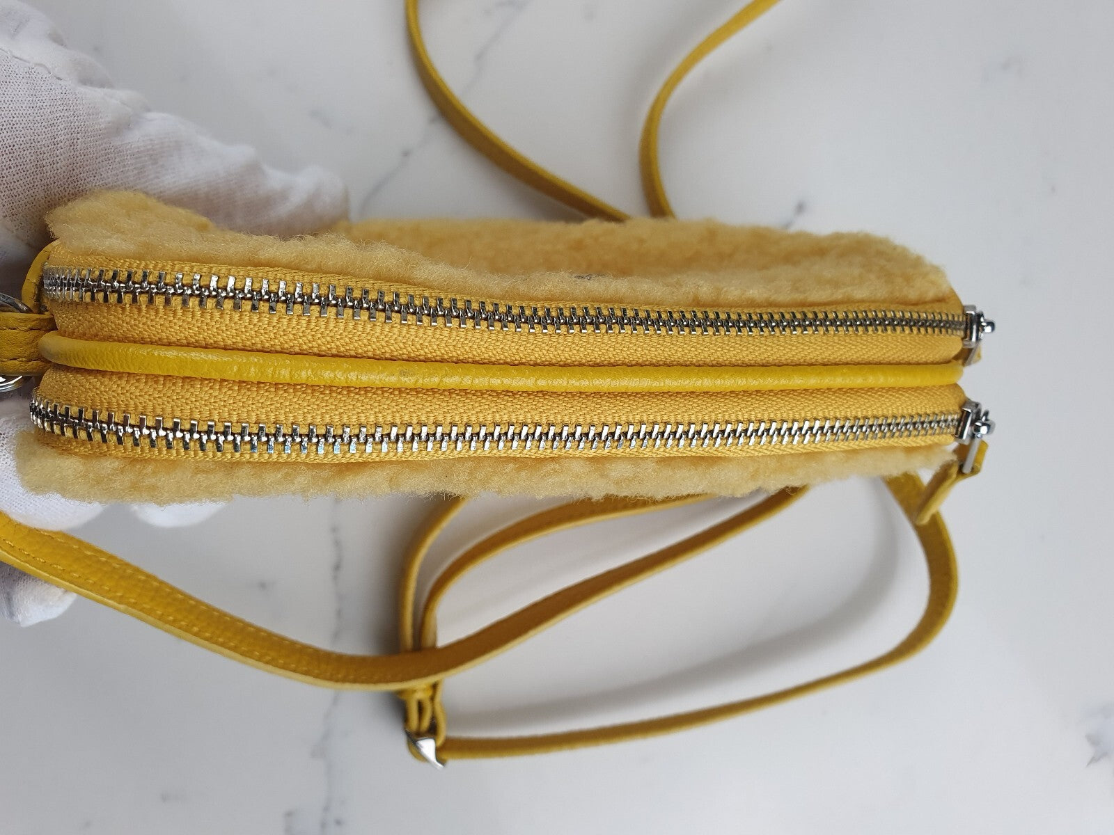 Very Rare Coach Yellow Shearling and Leather Crossbody Bag