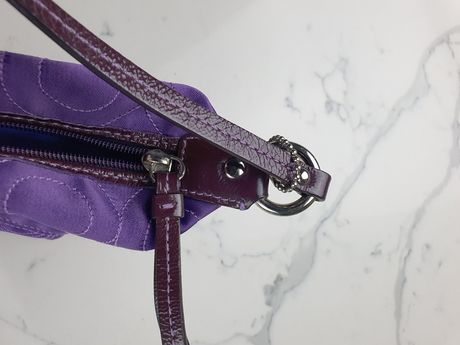 Coach Purple Quilted Nylon Shoulder Bag with Leather Strap