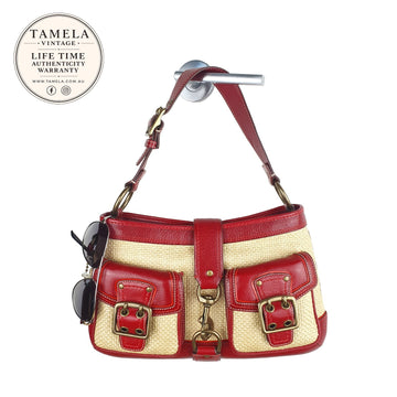 Coach Vintage Red Leather and Straw Shoulder Bag