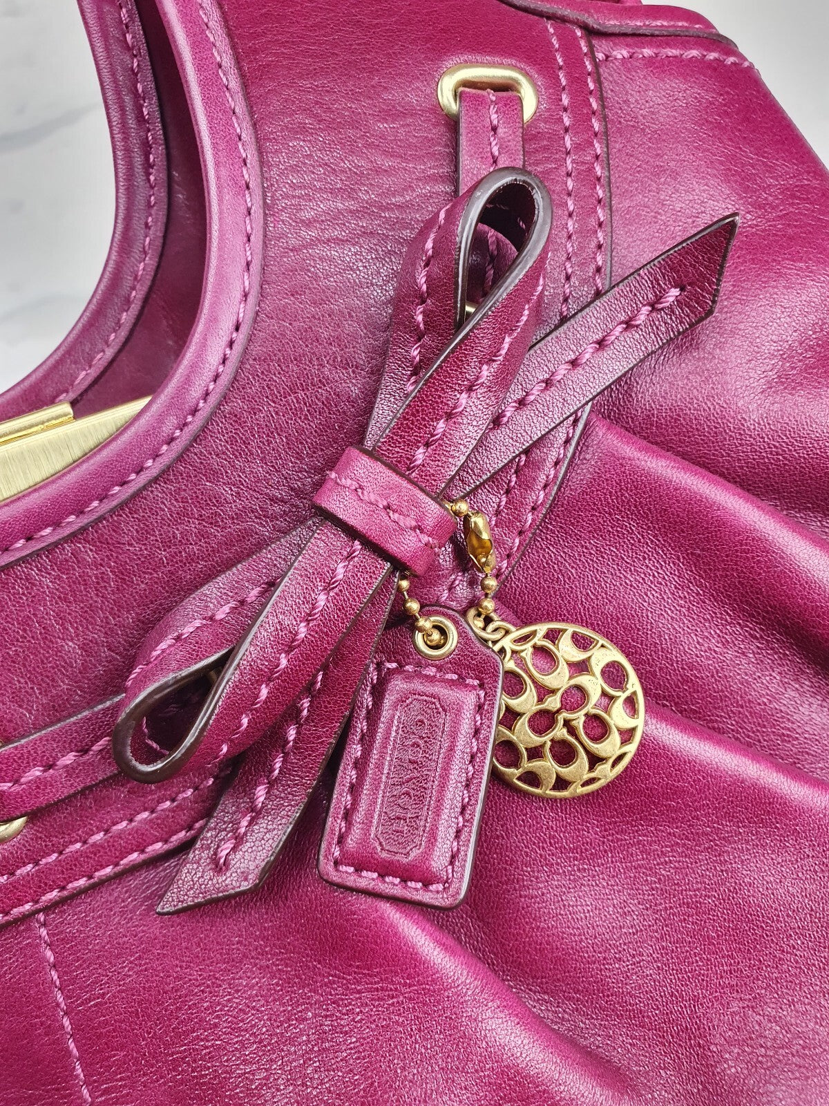 Coach Genuine Leather Purple Shoulder Bag