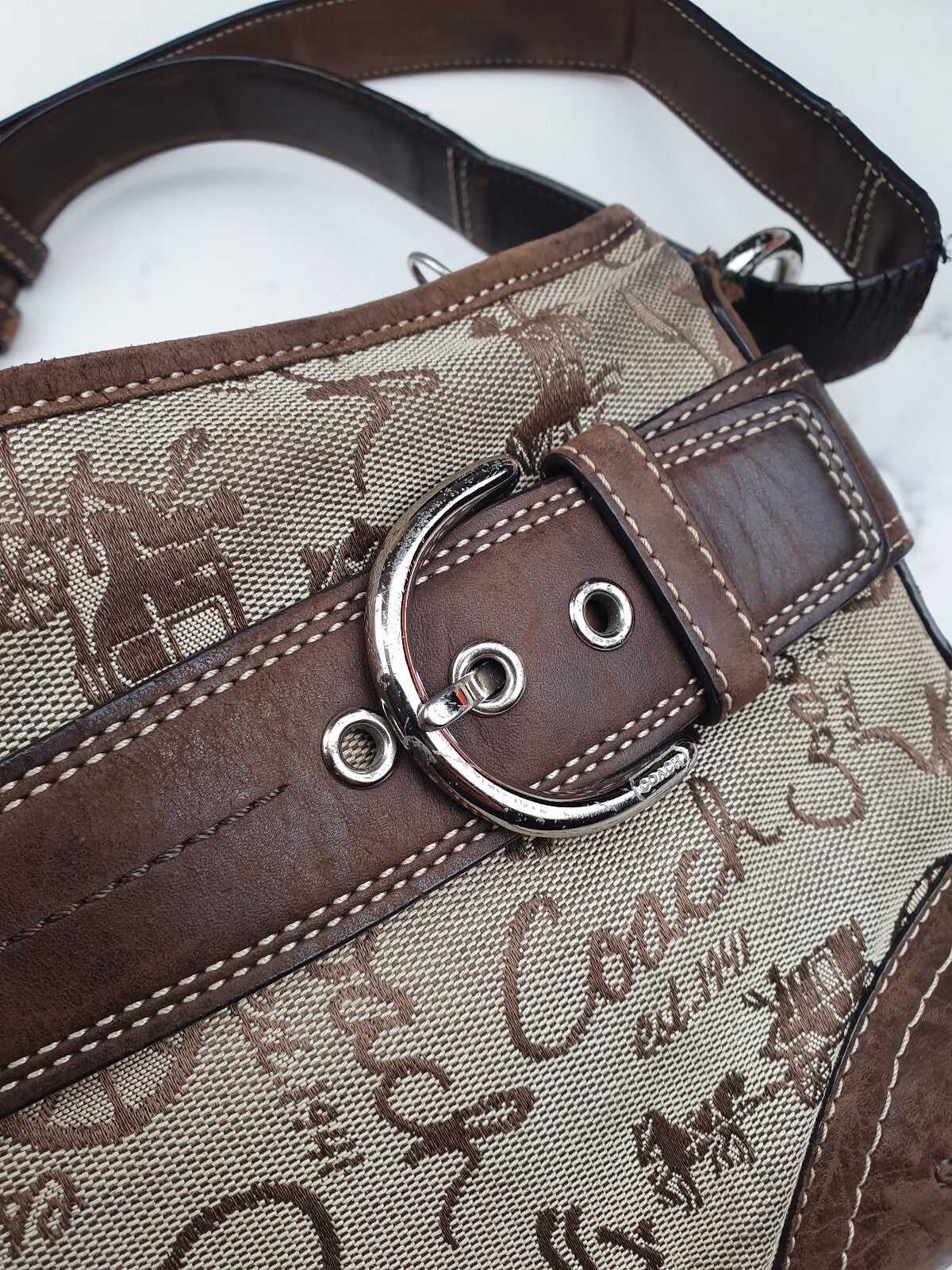 Coach Vintage Brown Leather and Canvas Shoulder Bag
