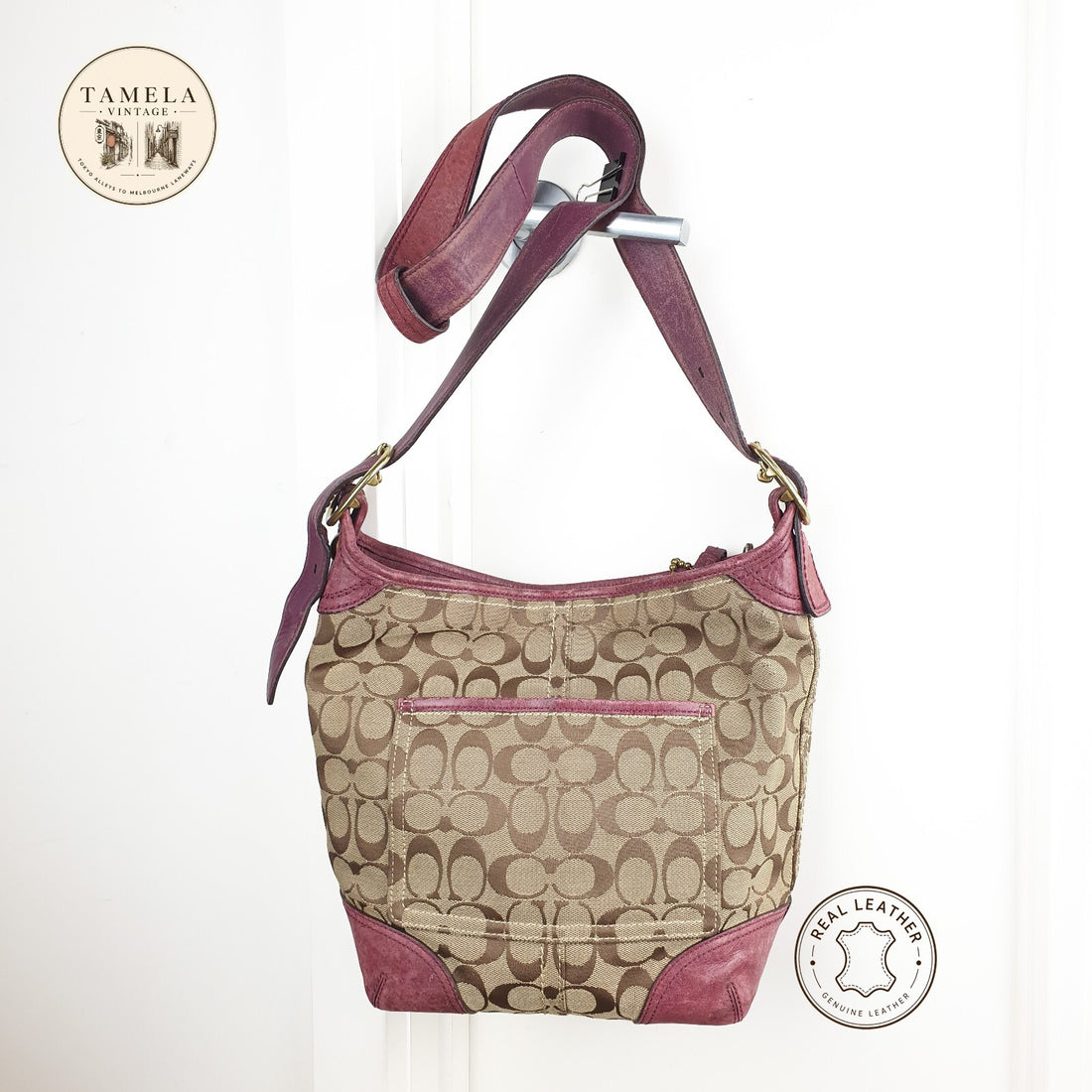 Coach Signature Canvas and Leather Crossbody Bag in Burgundy