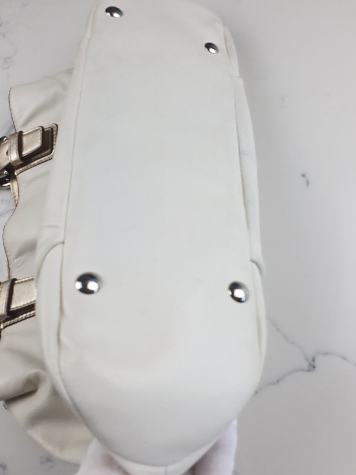 Coach White Leather Tote Bag with Metallic Gold Handles