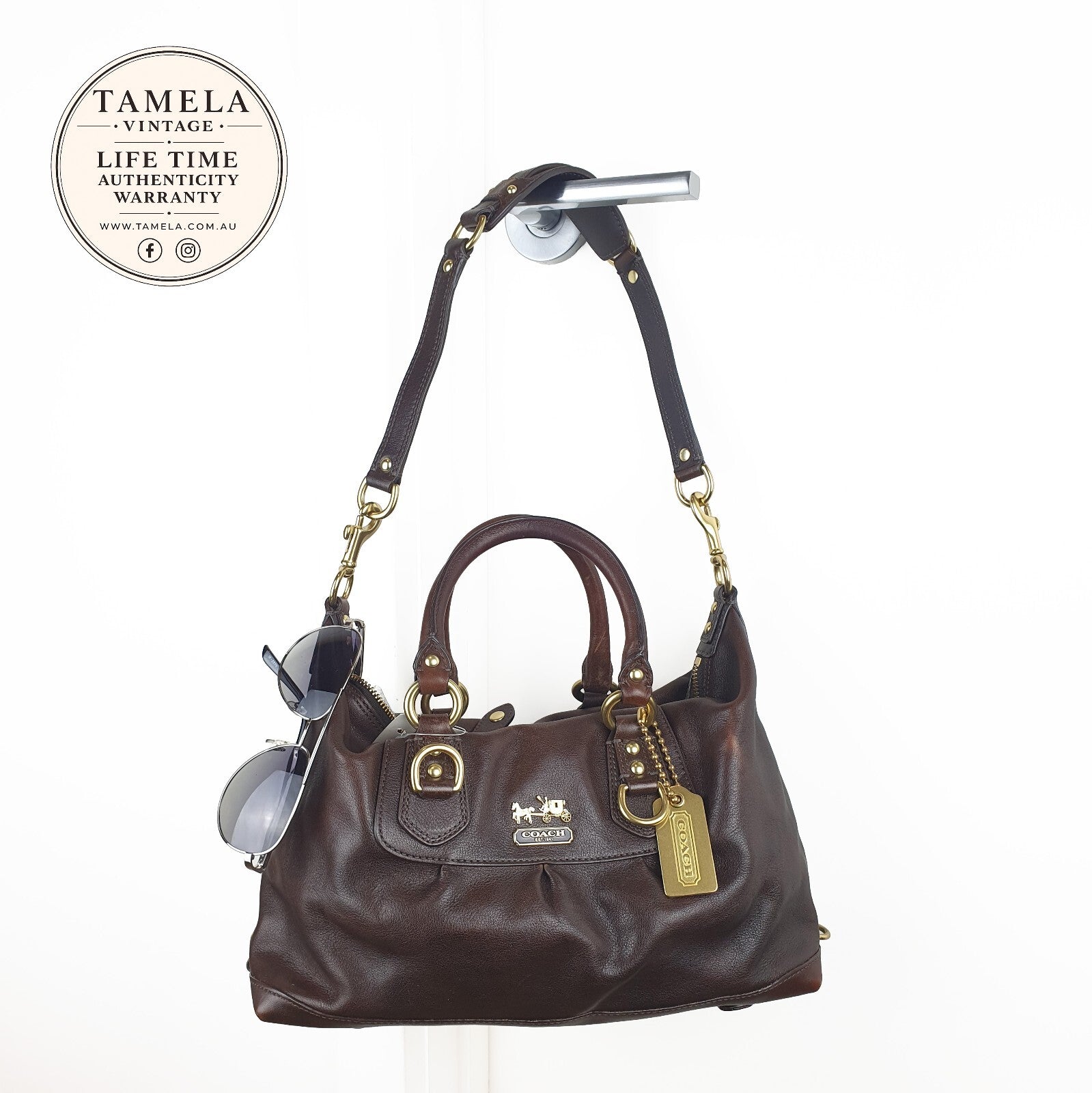 Coach Brown Leather Satchel Handbag with Gold Hardware