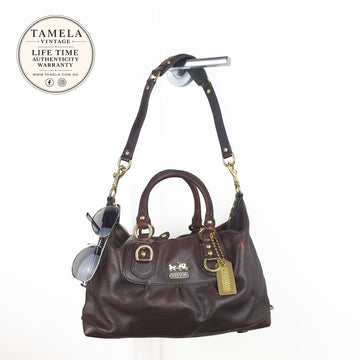 Coach Brown Leather Satchel Handbag with Gold Hardware