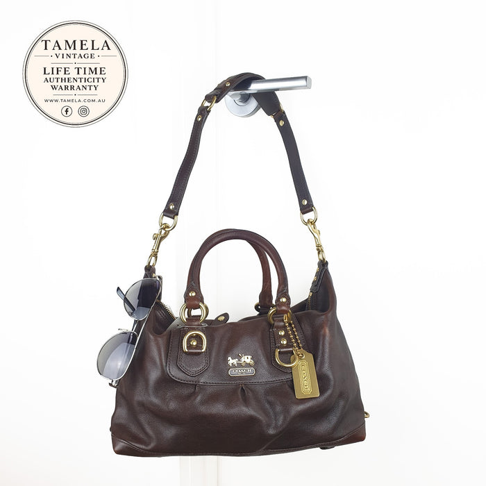 Coach Brown Leather Satchel Handbag with Gold Hardware
