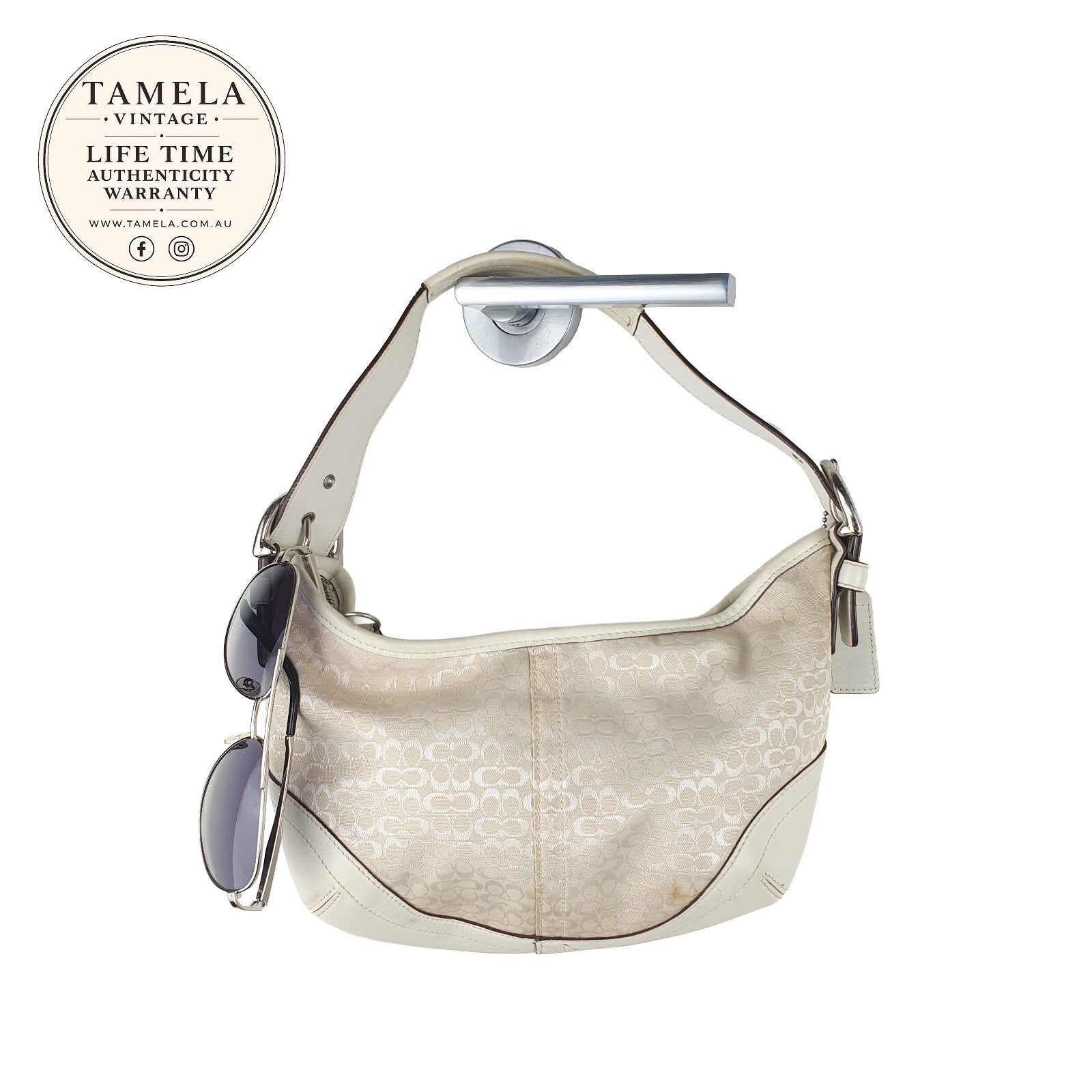 Coach Vintage Cream Signature Canvas and Leather Hobo Bag