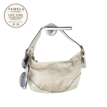 Coach Vintage Cream Signature Canvas and Leather Hobo Bag