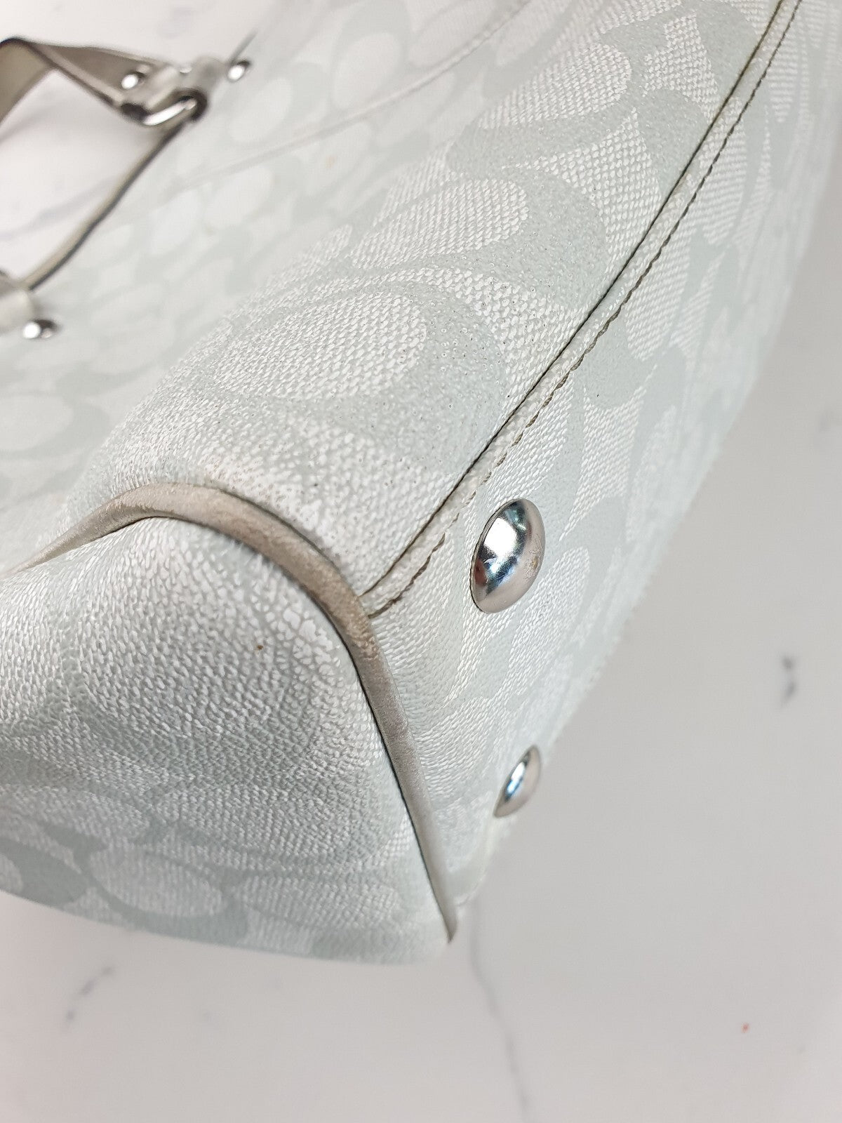 Coach Signature Canvas Handbag with Metallic Leather Trim