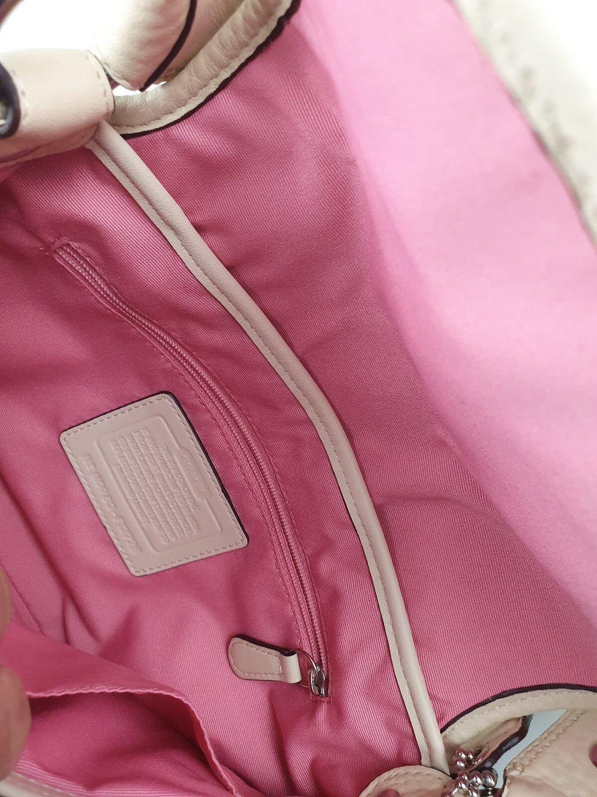 Coach Cream Leather Shoulder Bag with Pink Interior