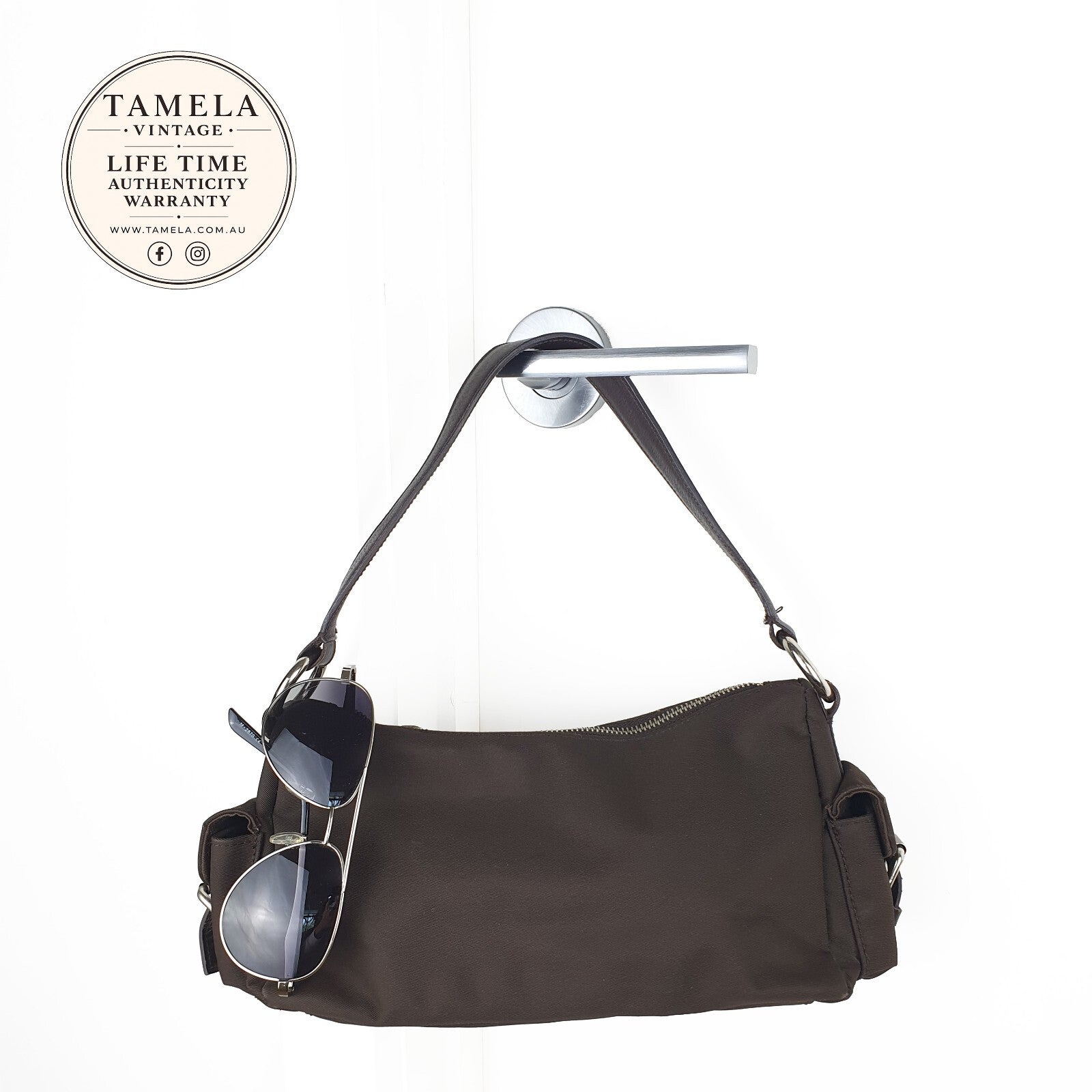 Banana Republic Dark Brown Nylon and Leather Small Shoulder Bag