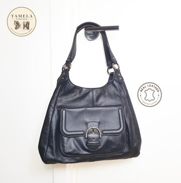 Authentic Black Coach leather hobo bag F24686 with silver hardware