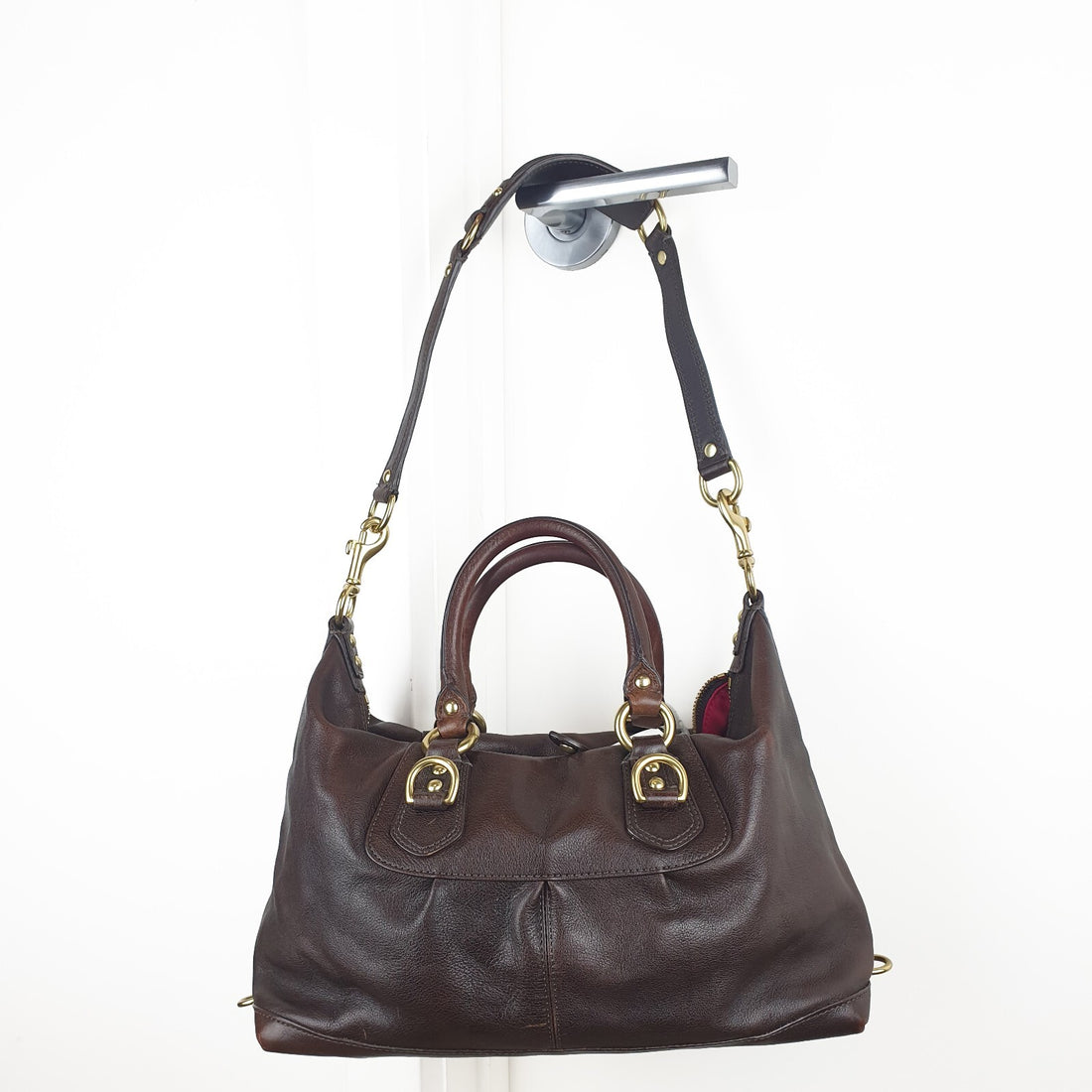 Coach Brown Leather Satchel Handbag with Gold Hardware