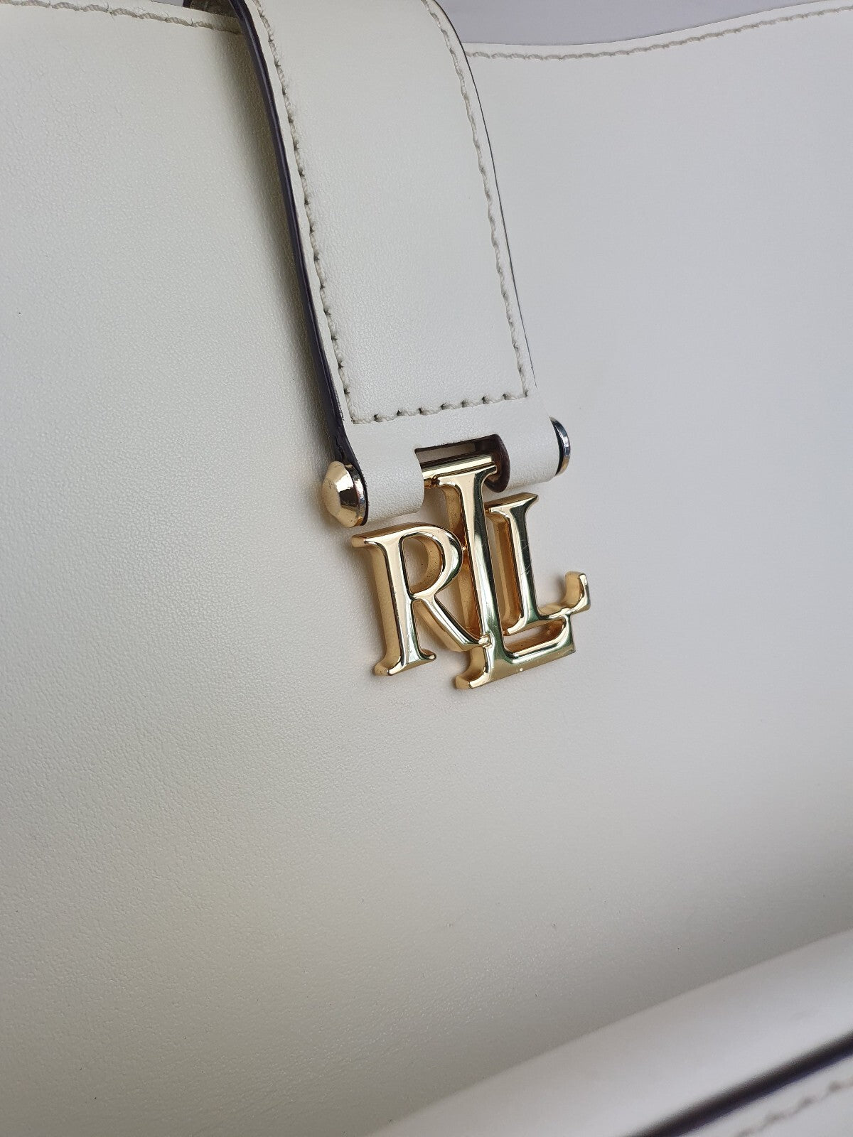 Ralph Lauren White Leather Shoulder Bag with Gold RL Logo