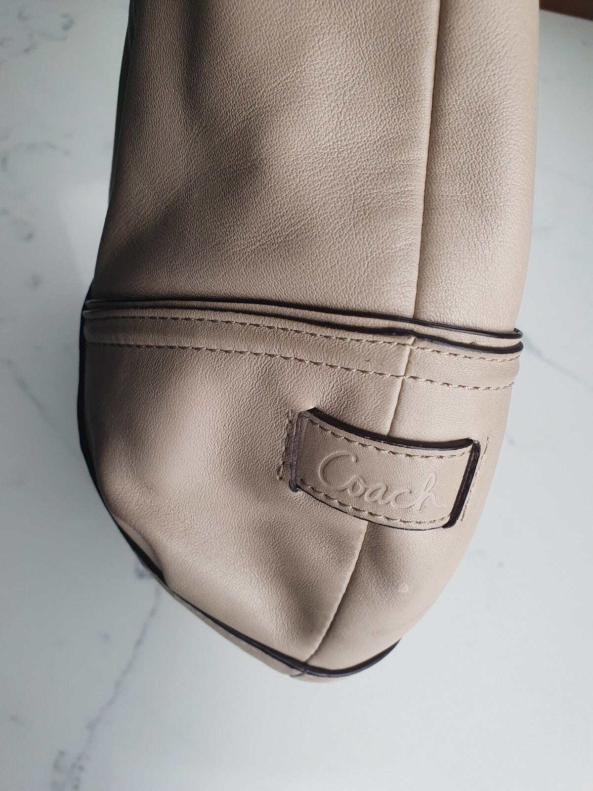 Coach Beige Leather Shoulder Bag with Silver Hardware