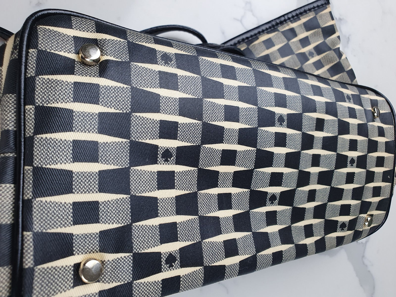 Kate Spade New York Black and Beige Checkerboard Tote Bag