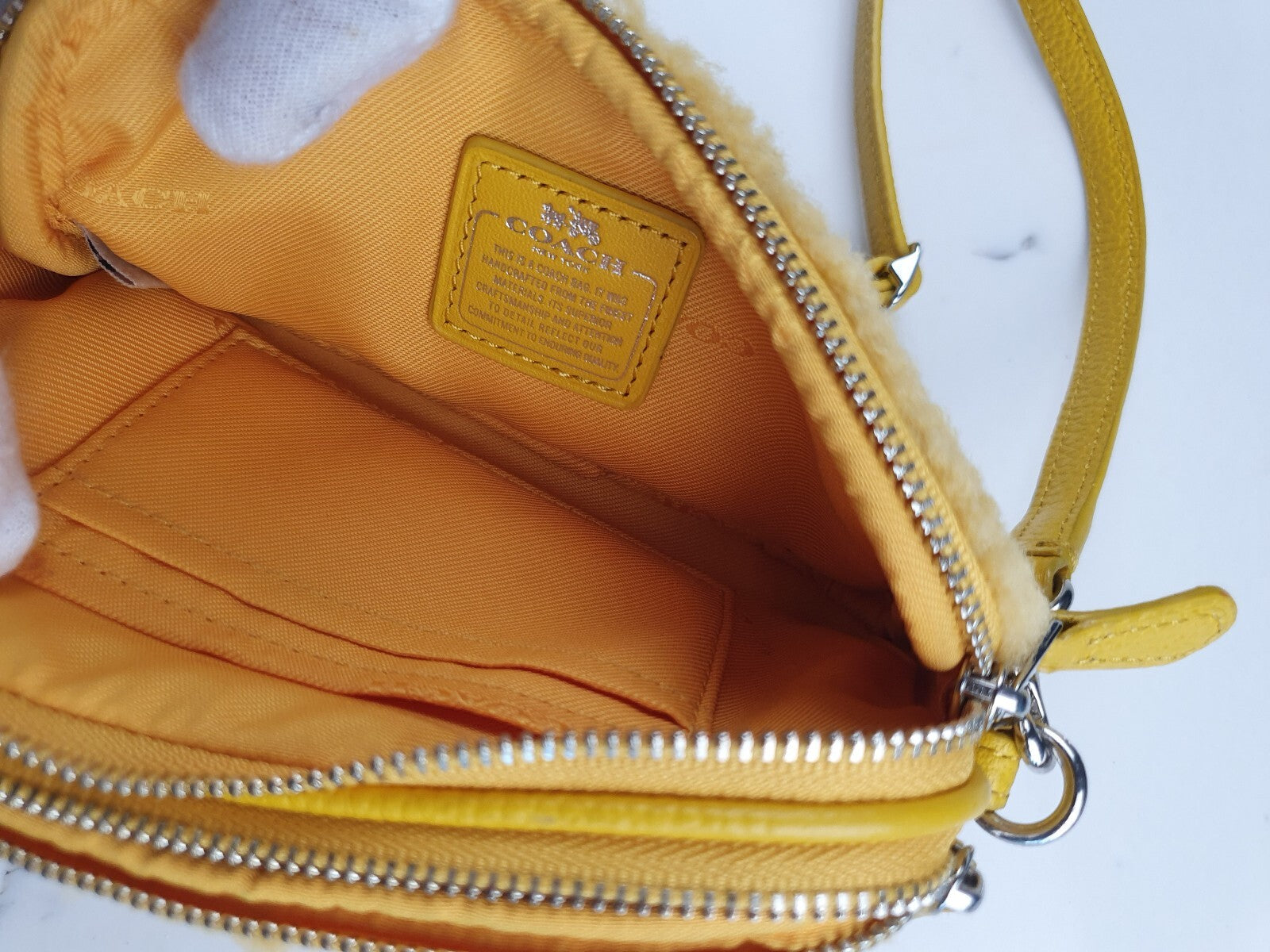 Very Rare Coach Yellow Shearling and Leather Crossbody Bag