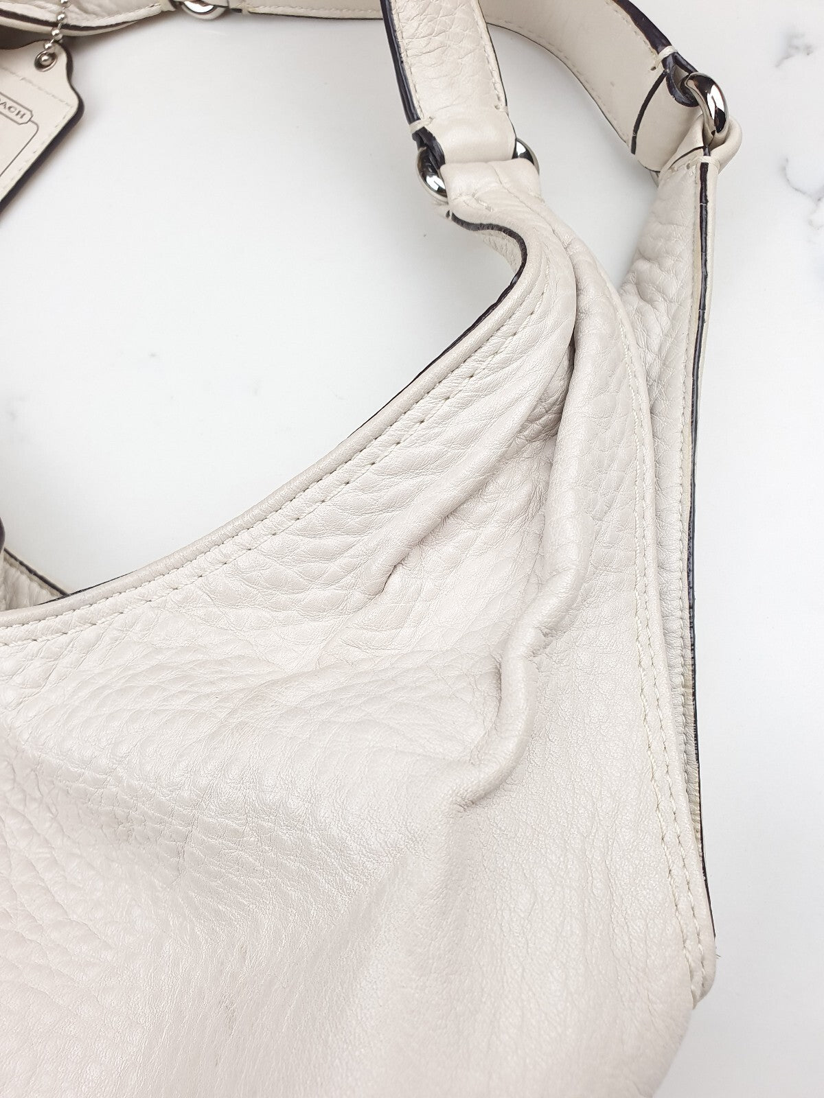 Coach Pebbled Leather Hobo Bag in Cream