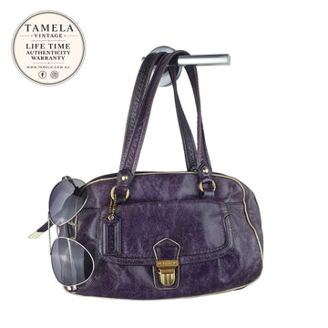 Coach Vintage Y2K Poppy Purple Leather Shoulder Bag with Gold Hardware