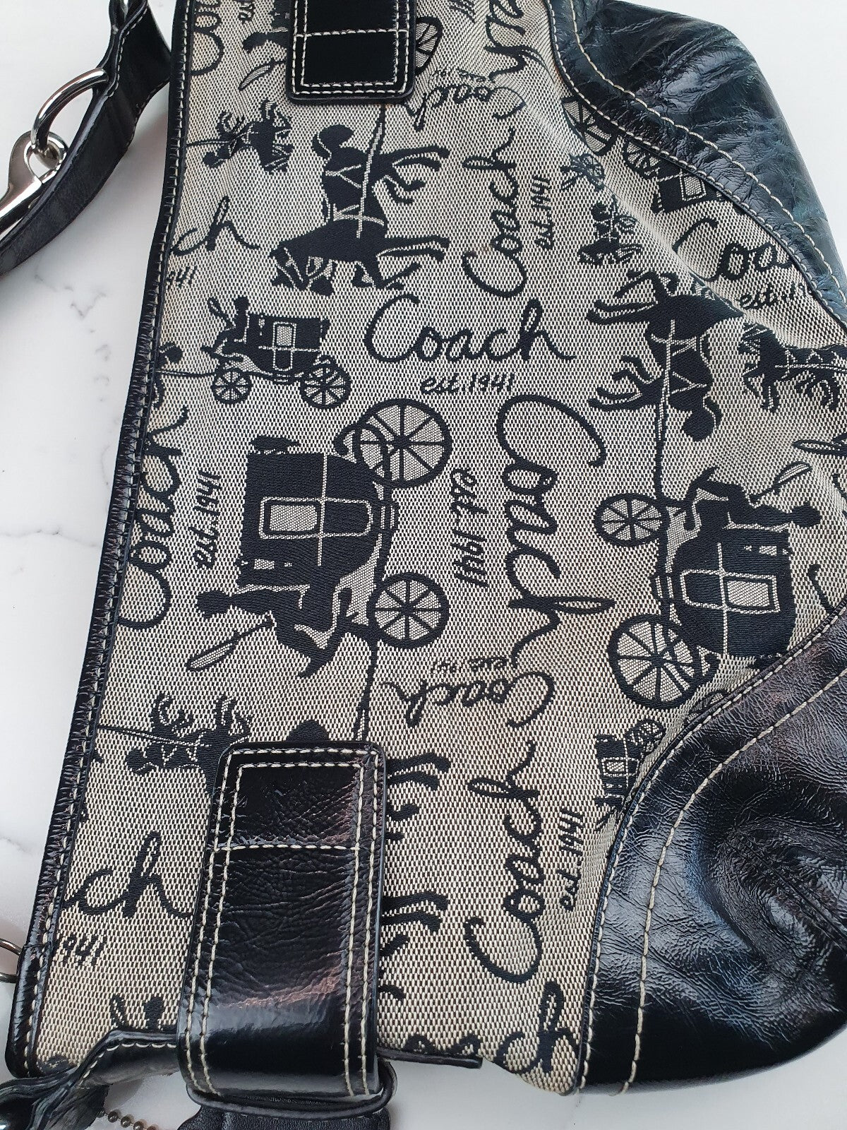 Coach Vintage Black Leather and Canvas Shoulder Bag