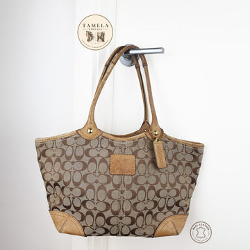 Coach Signature Canvas Tote Bag with Leather Trim