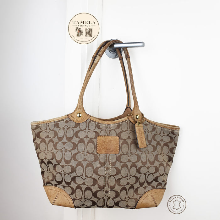 Coach Signature Canvas Tote Bag with Leather Trim