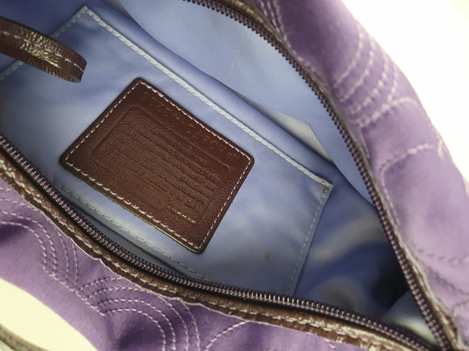 Coach Purple Quilted Nylon Shoulder Bag with Leather Strap