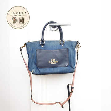 Authentic Coach Emma Mini Blue Denim and Leather handbag