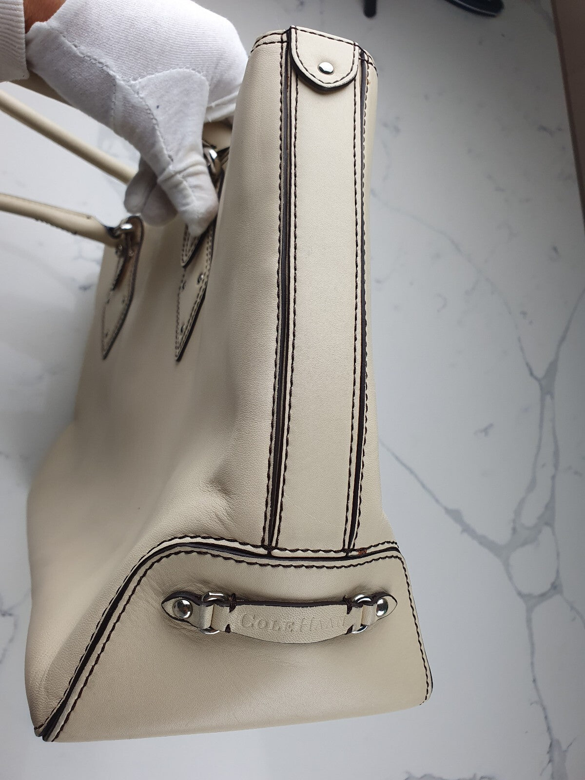 Cole Haan Beige Genuine Leather Tote Bag