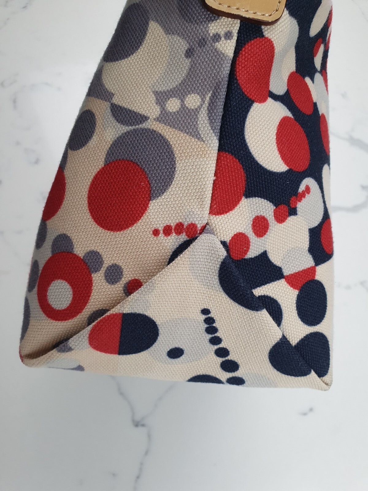 Pelle Borsa Canvas and Leather Shoulder Bag with Polka Dot Pattern