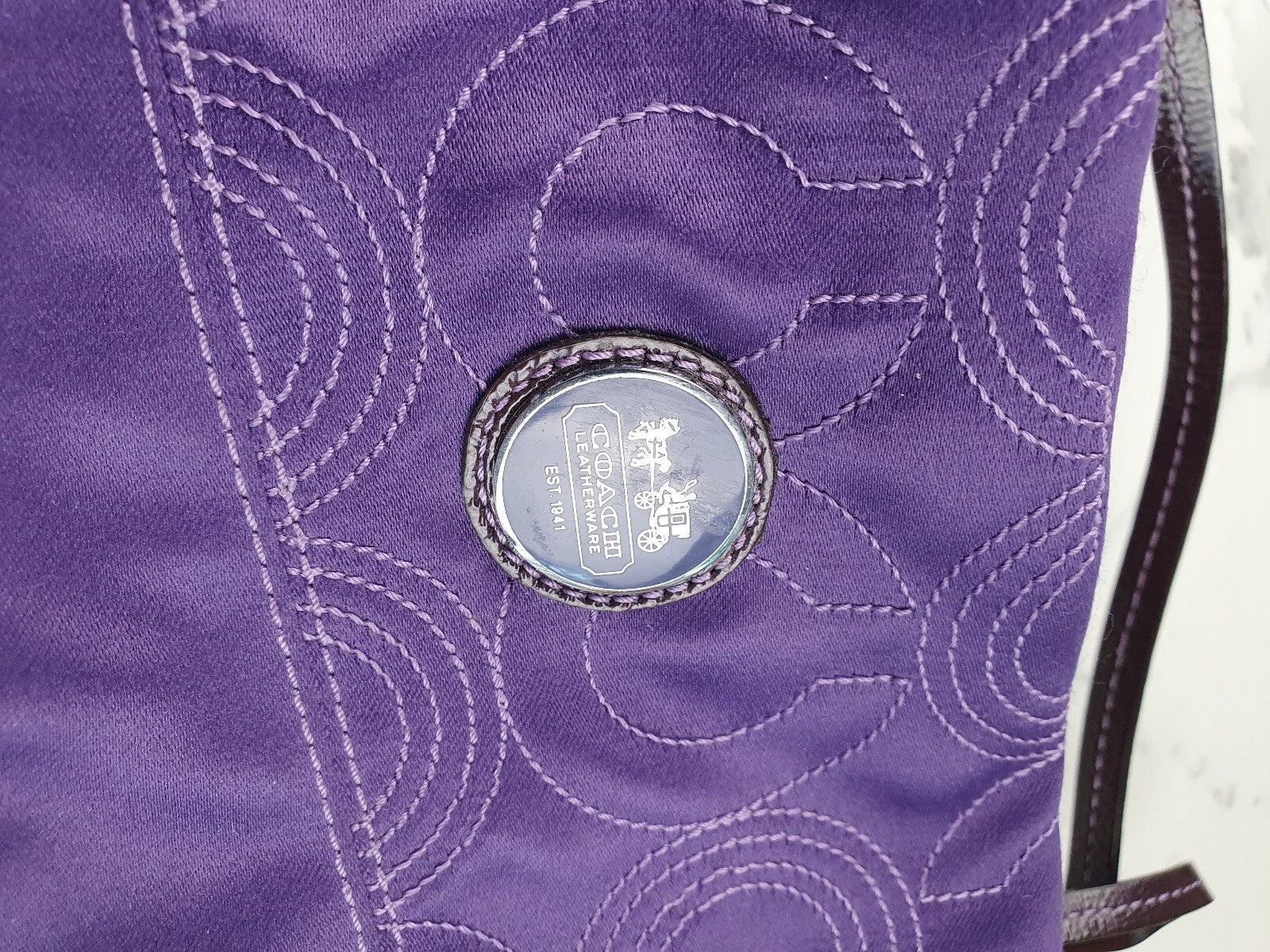 Coach Purple Quilted Nylon Shoulder Bag with Leather Strap