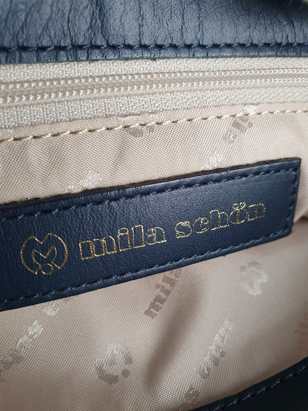 Emilia Schön Beige and Navy Real Leather Tote Bag
