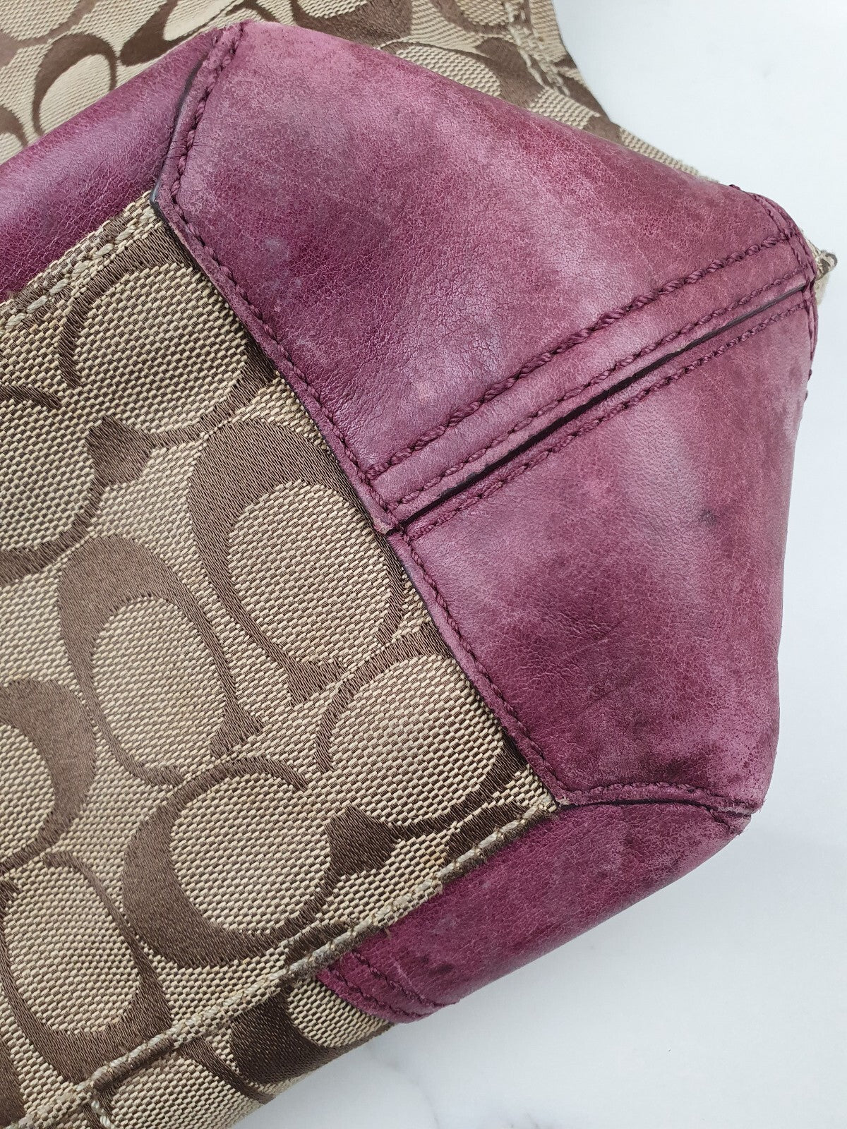 Coach Signature Canvas and Leather Crossbody Bag in Burgundy