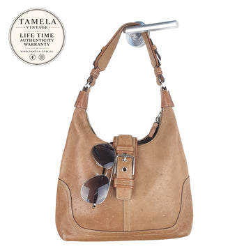 Coach Vintage Tan Leather Shoulder Bag with Buckle Detail