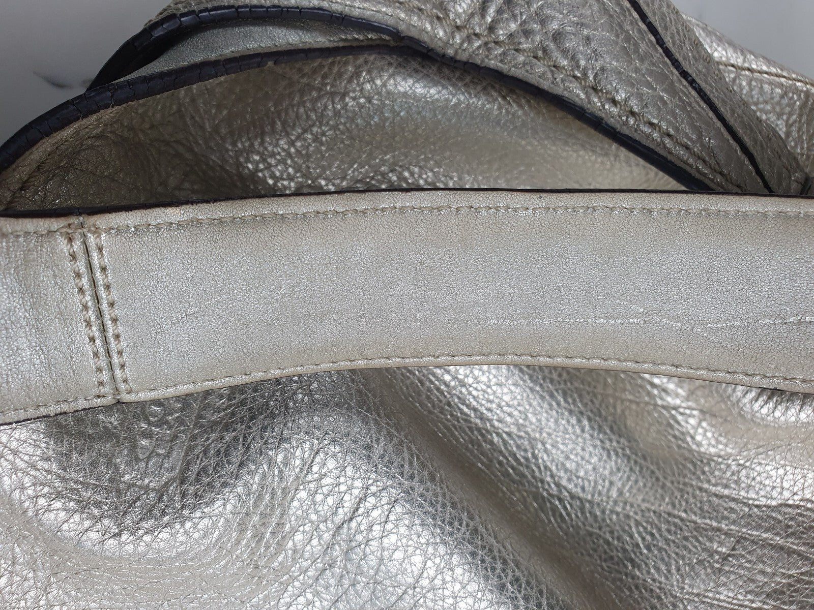 Coach Silver Leather Hobo Shoulder Bag with Adjustable Strap