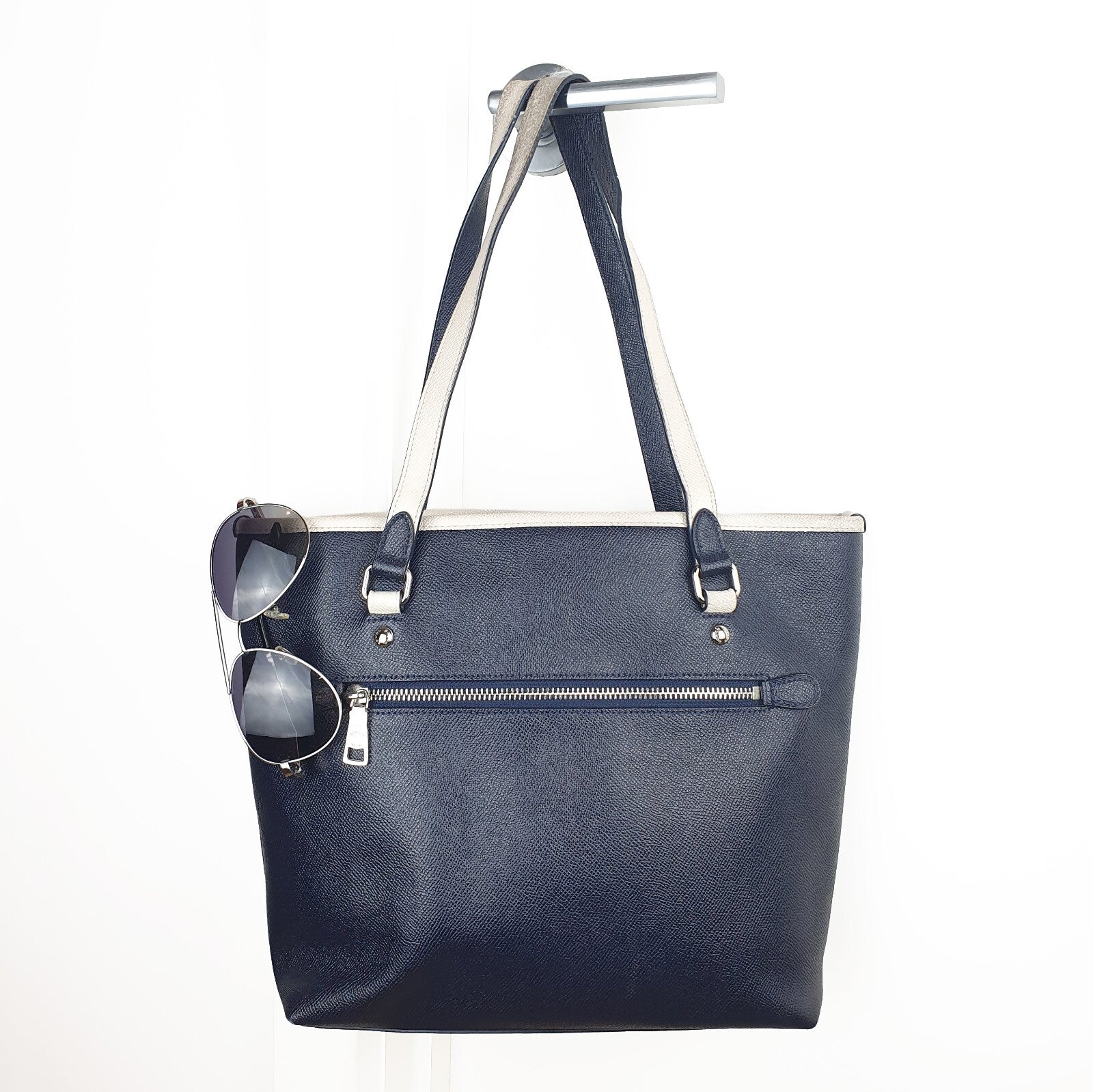 Coach Navy Blue and Cream Leather Tote Bag