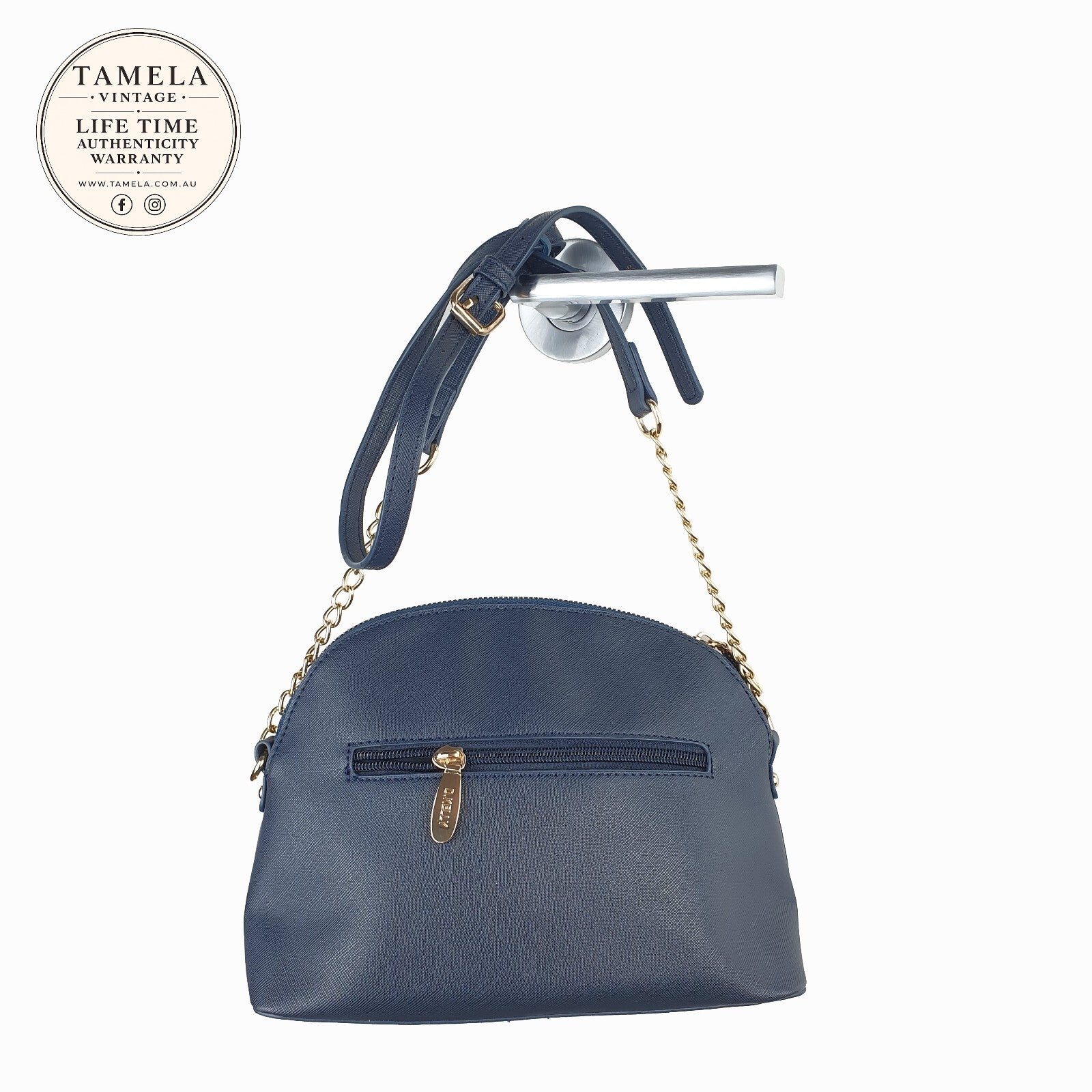 D.Kelly Navy Blue Crossbody Bag with Gold Chain Detail
