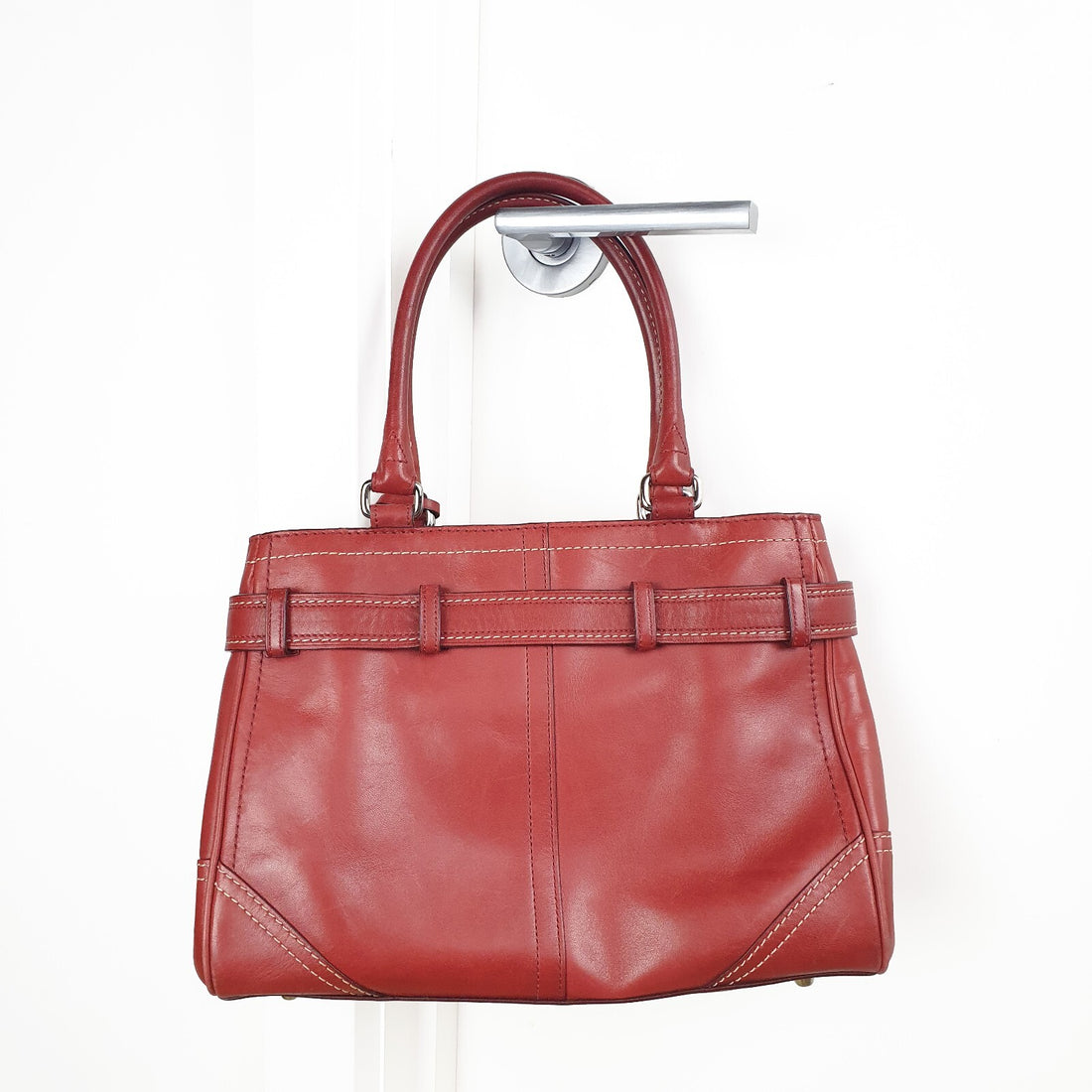 Authentic  COACH F36669 Leather 2WAY Bag Red Handbag