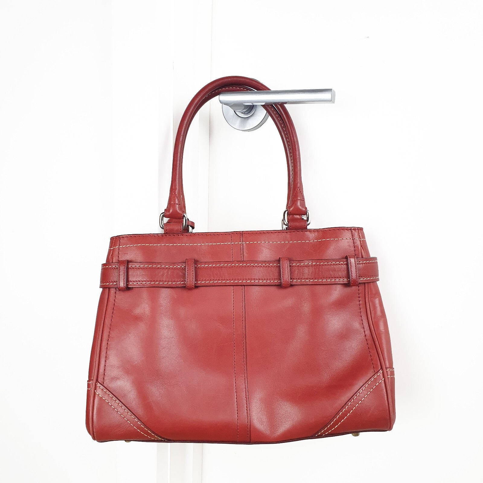 Authentic  COACH F36669 Leather 2WAY Bag Red Handbag