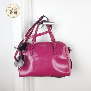 Coach Peyton Mini Bennet Fuschia Patent Leather Crossbody Satchel