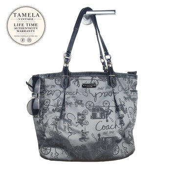 Vintage Coach Signature Print Shoulder Bag in Grey and Black
